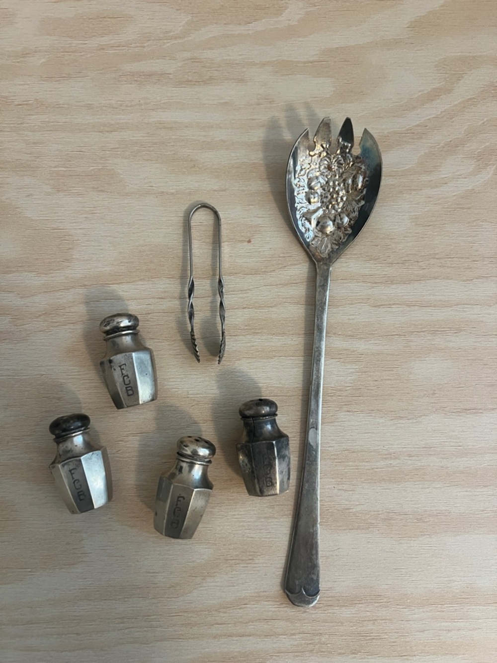 Vintage Silverplate Salad Fork with Mini silver Shakers